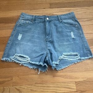 Denim Blue Distressed Women Shorts